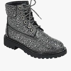 Forever black and Silver Combat Boots with Crystal Embellishments